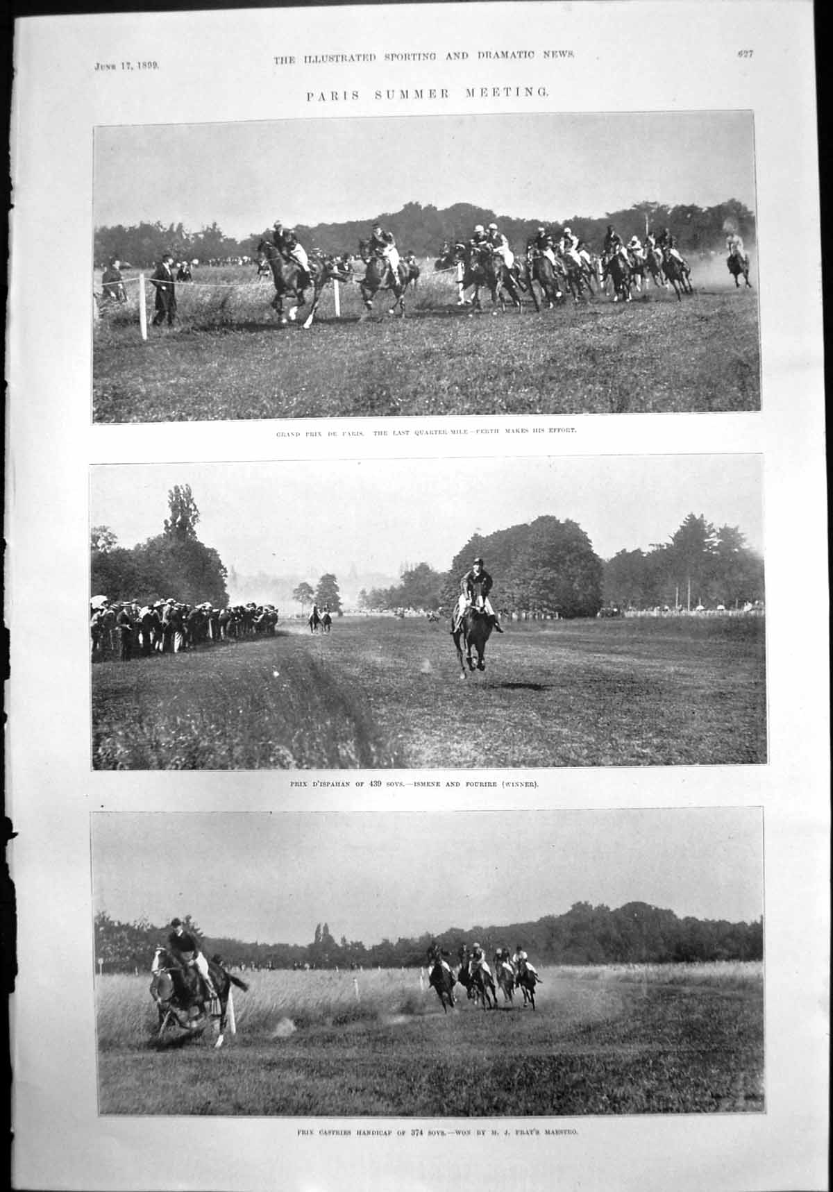 Old Print Paris Summer Meeting J Prats Maestro Ismene Grand Prix After Race1899