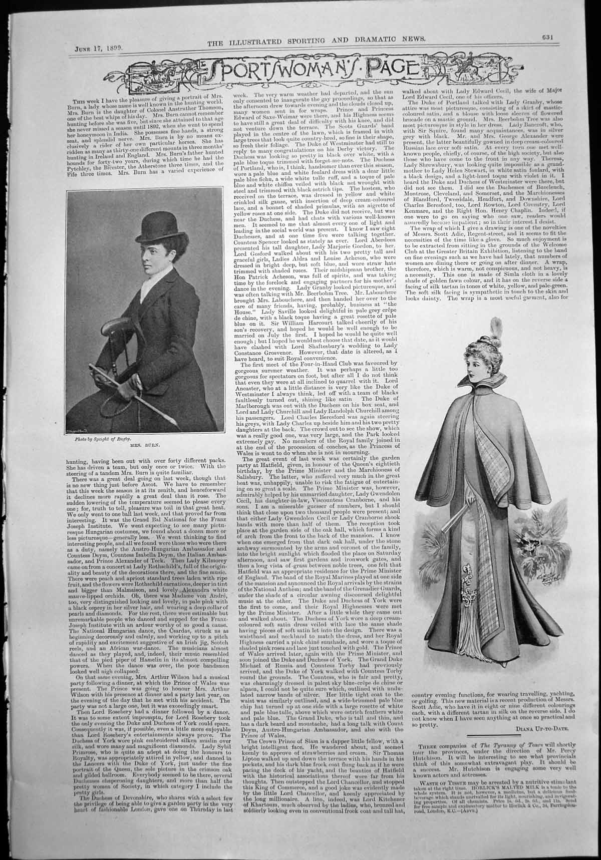 Antique Old Print Mrs Burn German Emperors Heligoland Cup Mappin & Webbs 1899
