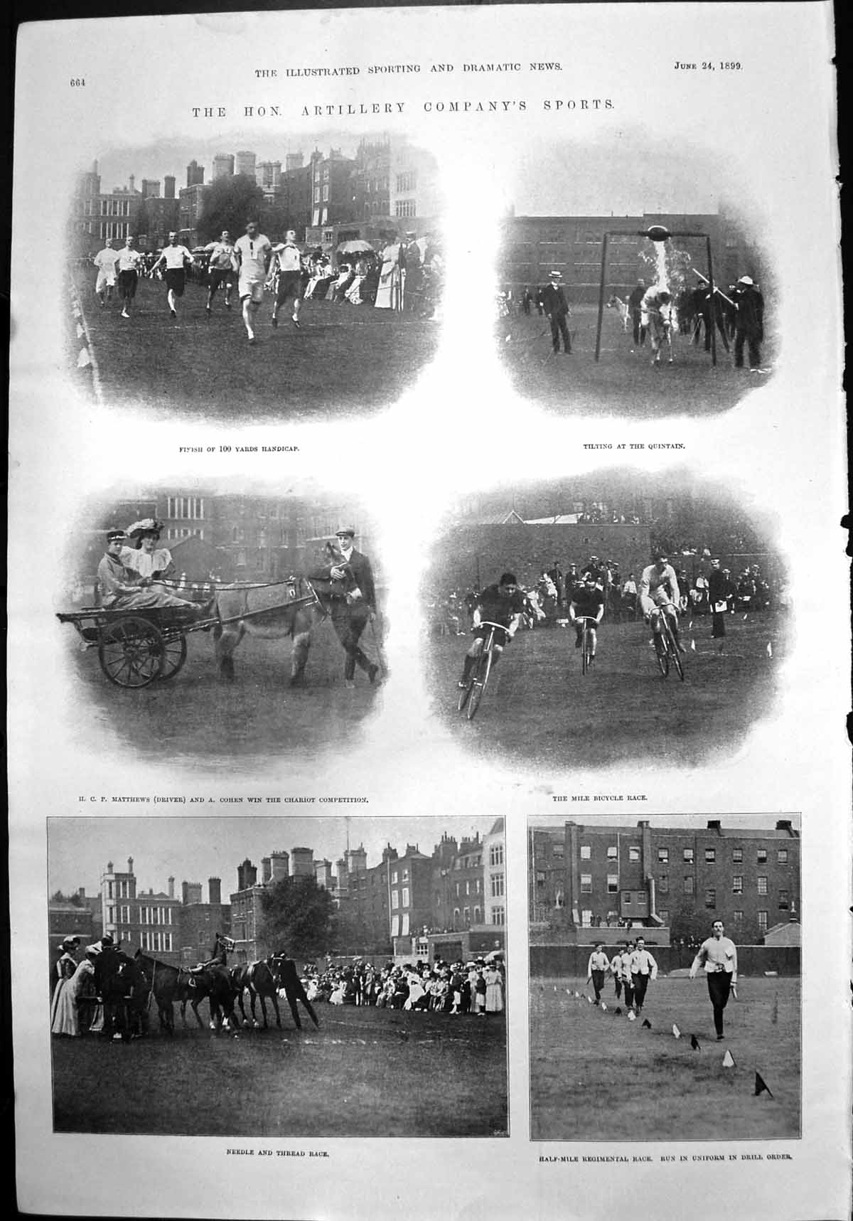 Antique Print Artillery Co Sports Matthews Cohen Chariot Bicycle Race 1899 19th