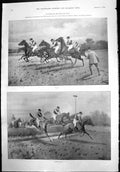 Original Old Antique Print Steeplechasing Start Race Water Jump G Wright 1899