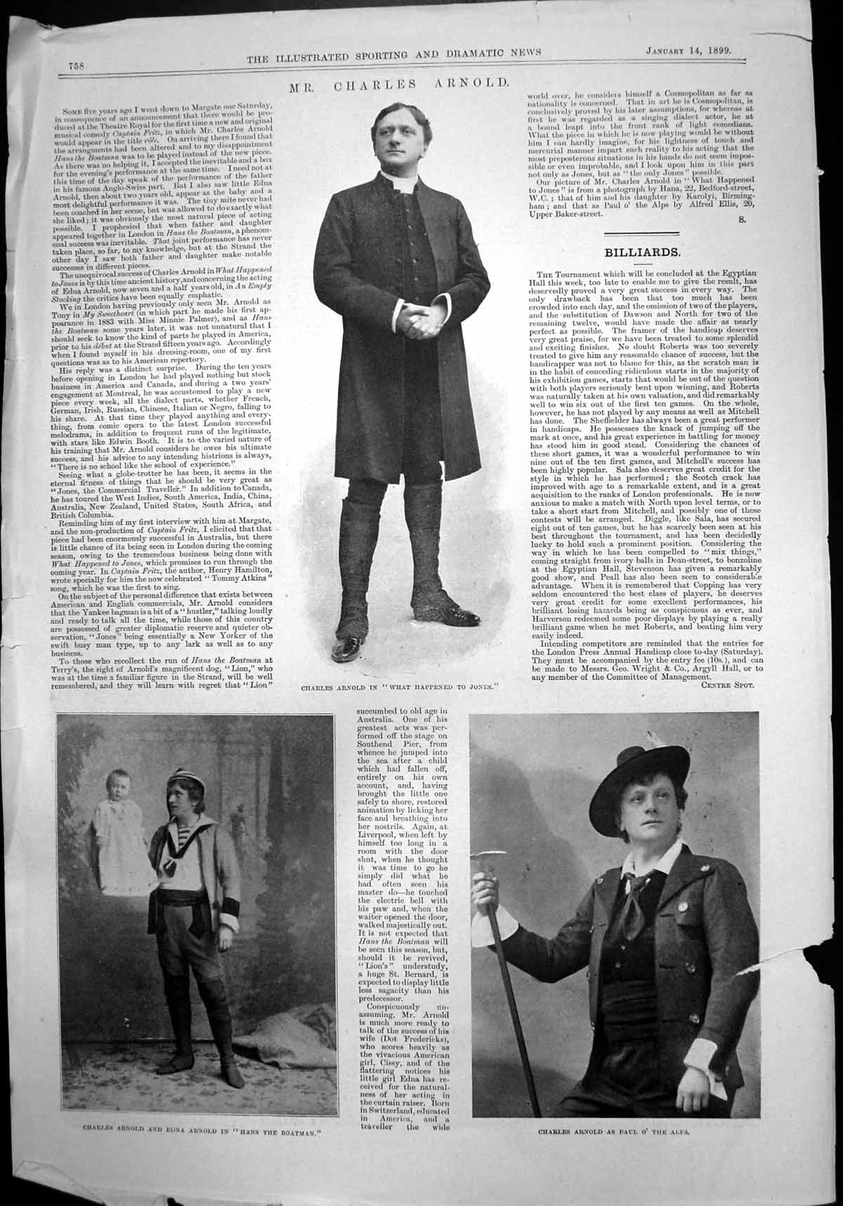 Antique Old Print Charles ArnWhat Happened Jones Paul Alps Hans Boatman 1899