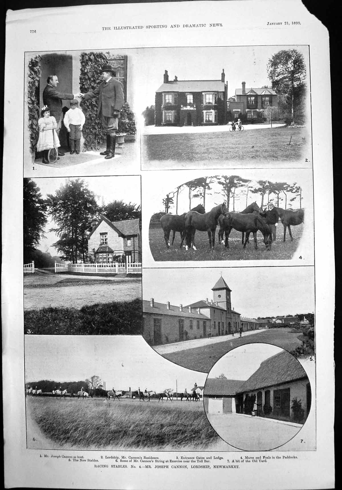 Antique Print Racing Stables Joseph Cannon Lordship Newmarket Toll Bar 1899