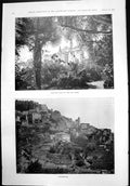 Old Print Mentone Roquebrune La Turbie Tower Augustus Pointe Vieille 1899 19th