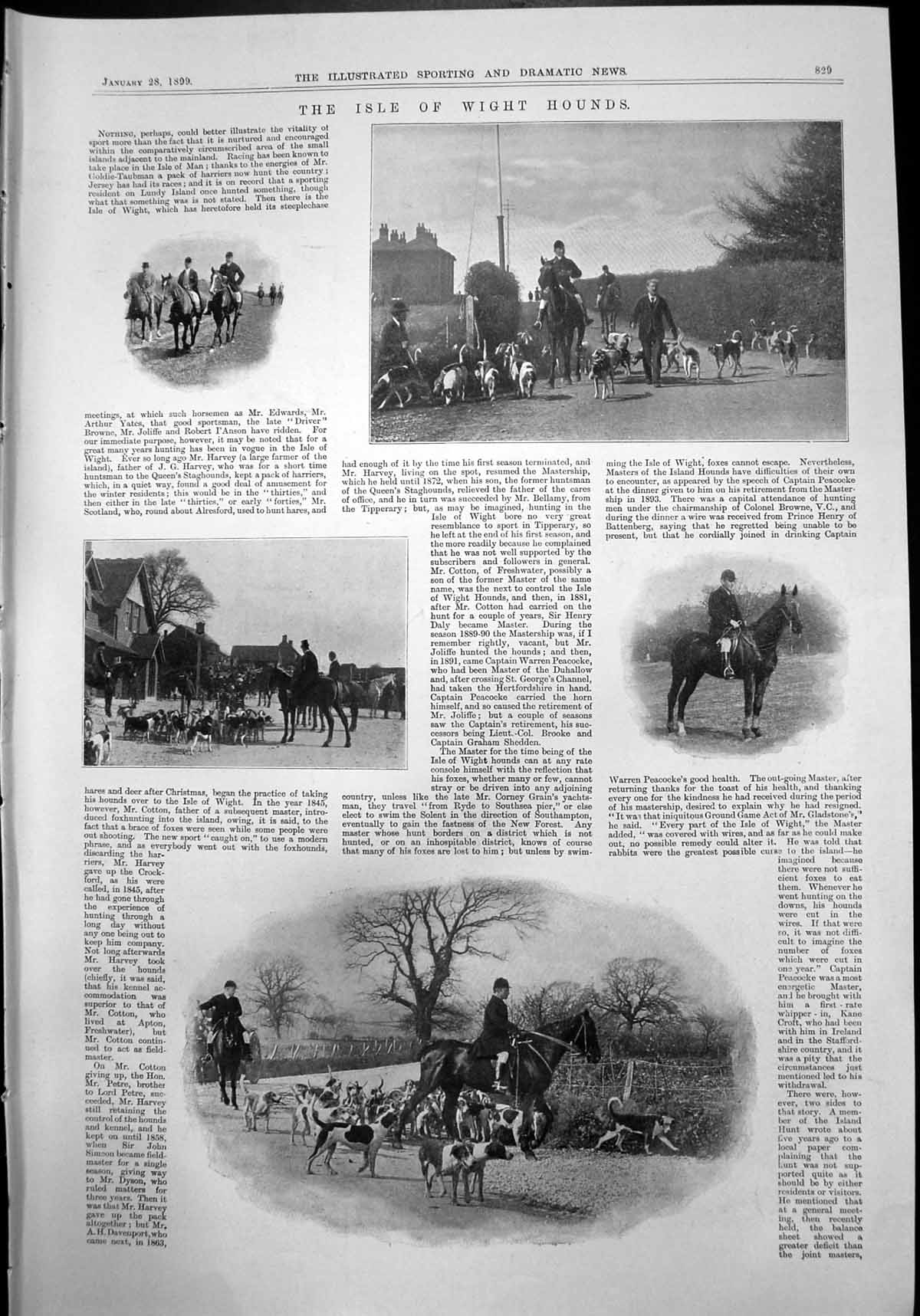 Antique Old Print Isle Wight Hounds Col E Howard-Brooke Captain Shedden 1899