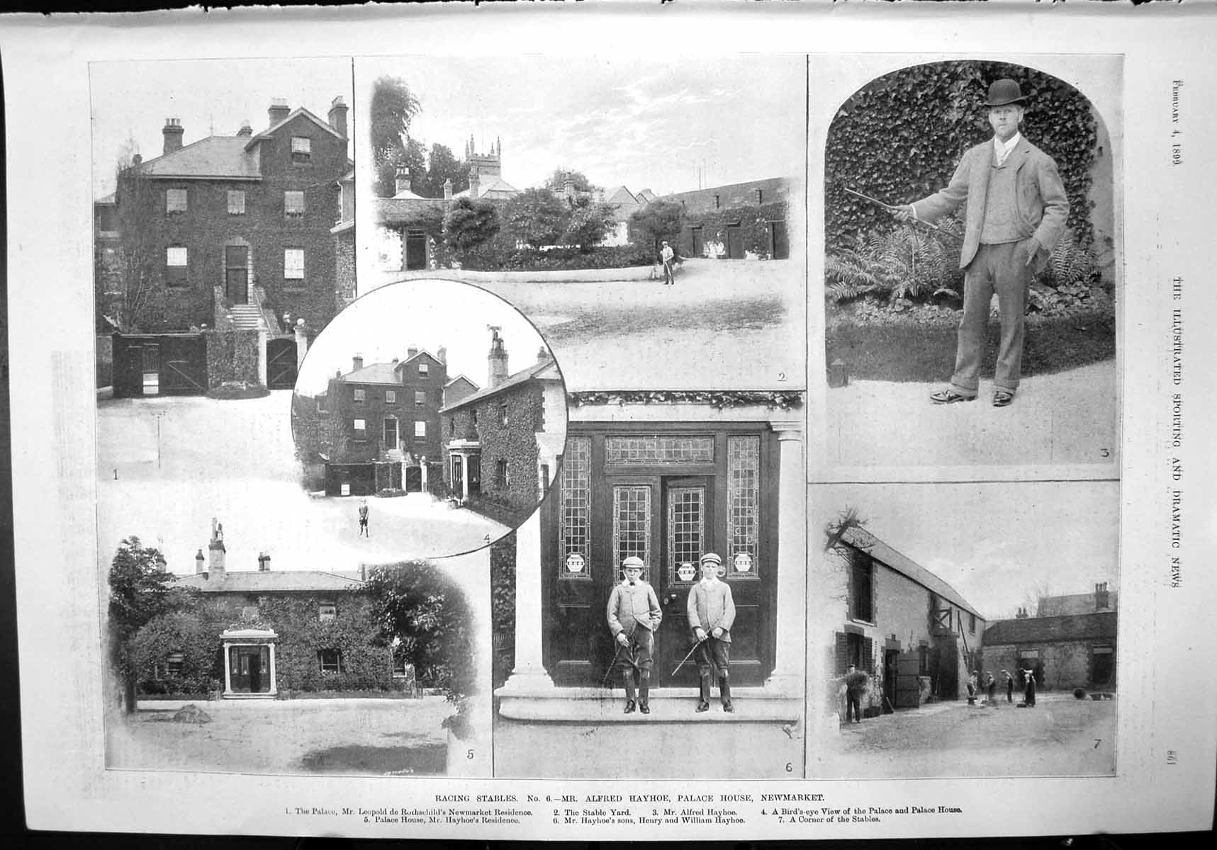 Antique Old Print Racing Stables Alfred Hayhoe Palace House Newmarket 1899 19th
