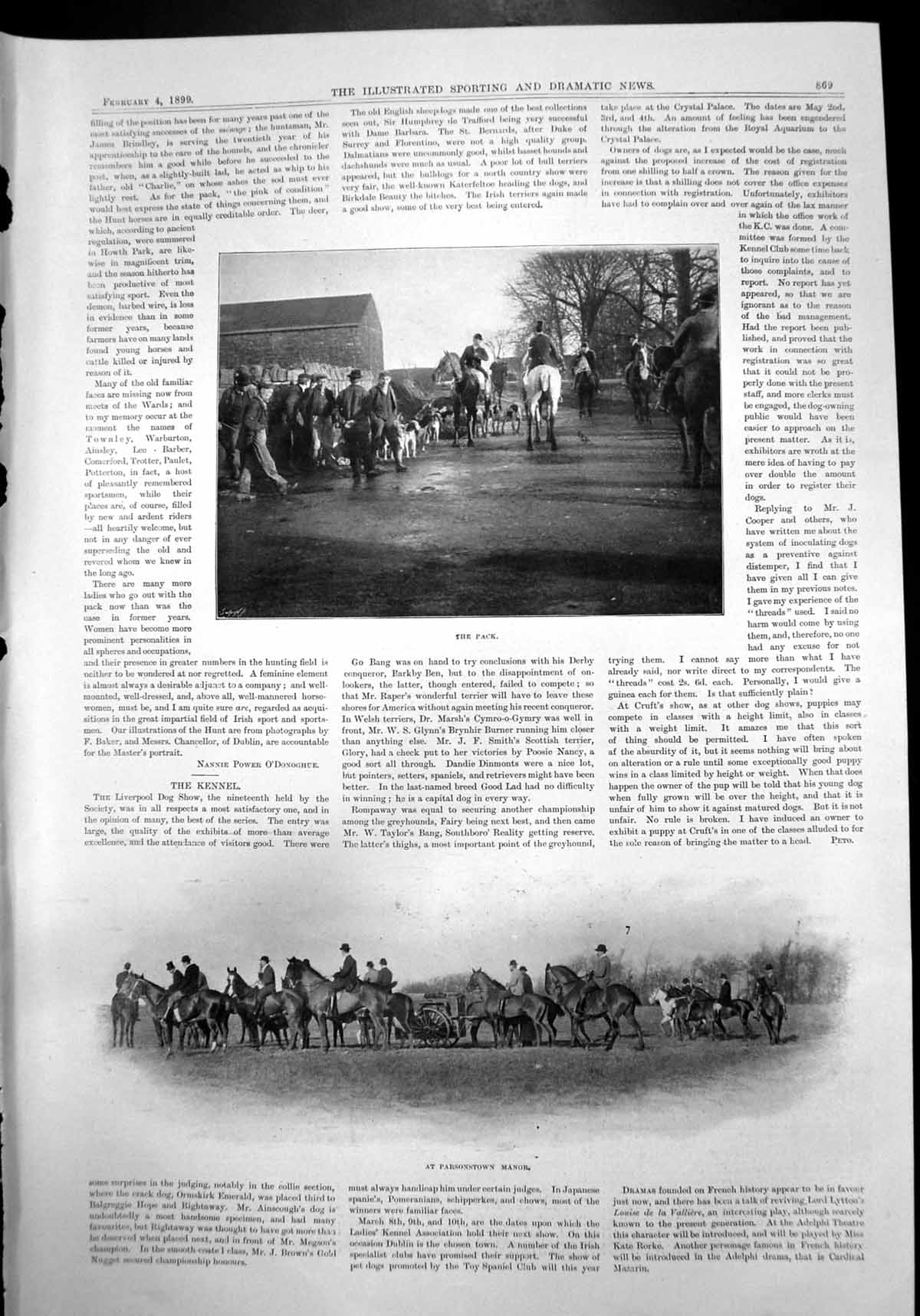 Old Print Parsonstown Manor M Moncorge H Hill Tennis Florentino Dog 1899 19th