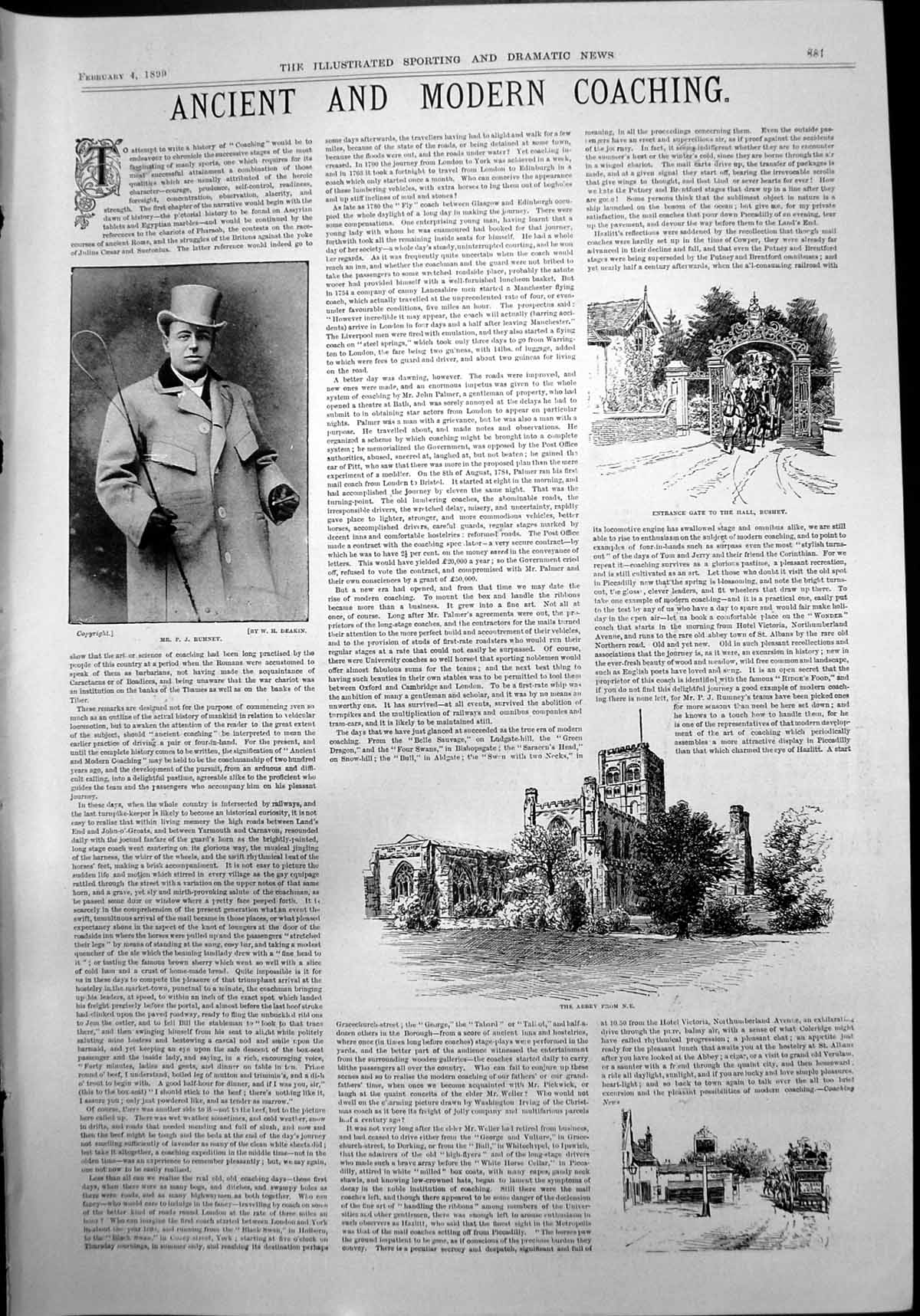 Old Ancient Modern Coaching P J Rumney Entrance Gate Bushey Abbey1899 Victorian