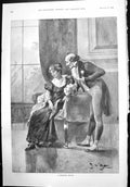 Antique Print Seasoned Suitor Ray Potter Bald Man Brings Flowers Lady 1899 19th