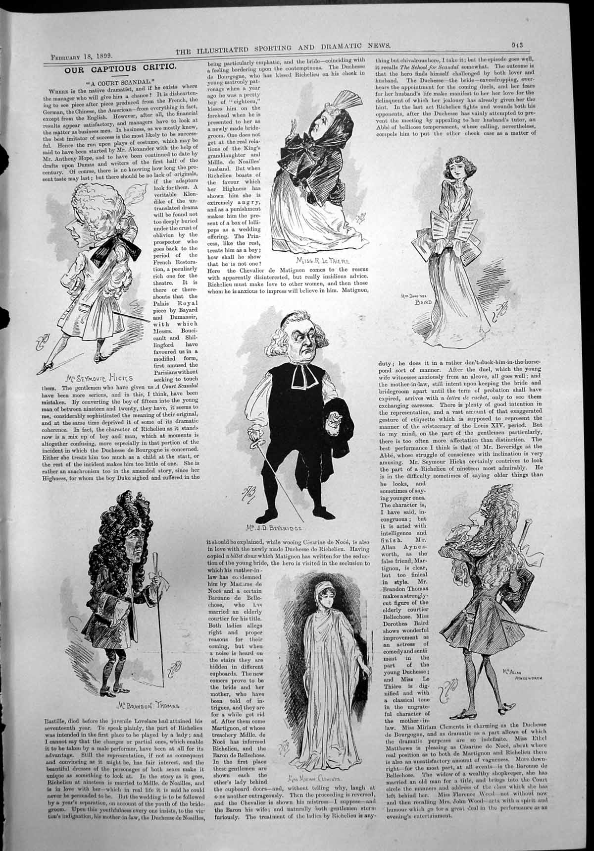 Antique Print Court Scandal Seymour Hicks Brandon Thomas Alfred Strutt 1899