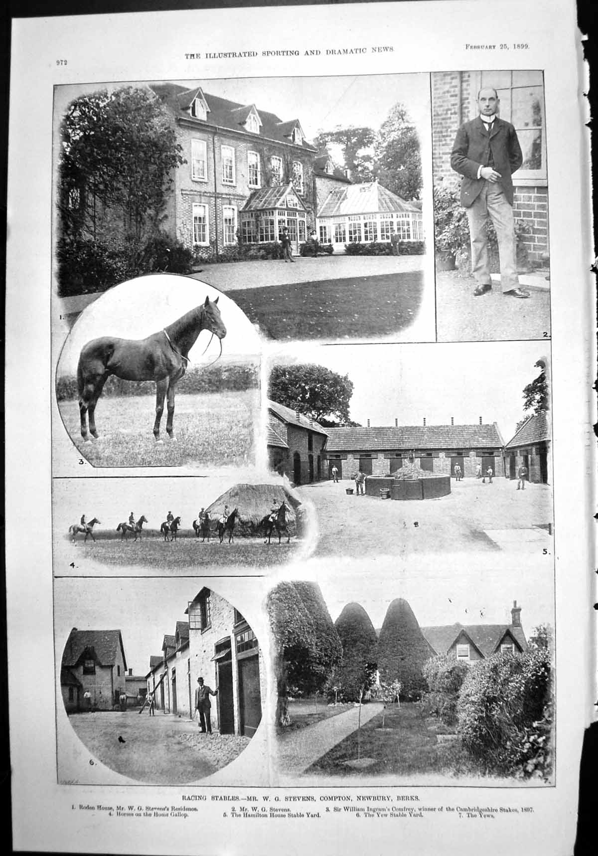 Old Print Racing Stables W Stevens Compton Newbury Berks Roden House 1899 19th