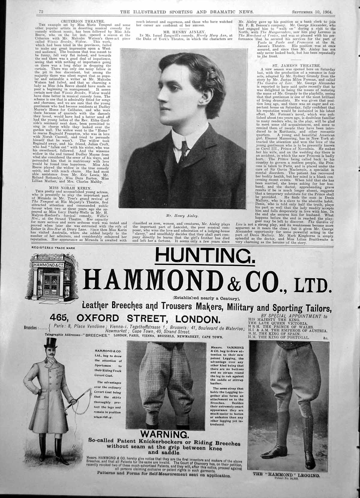 Original Old Antique Print Mr Henry Ainley Plays Lancelot 1904 20th Century