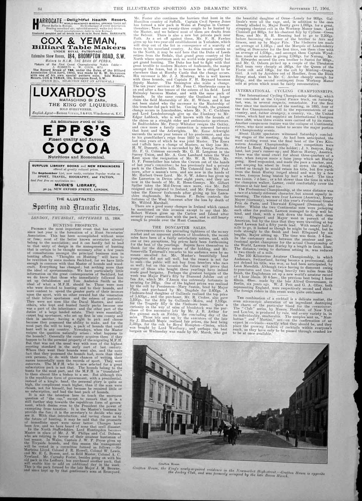 Antique Print Grafton House Newmarket High Street King'S New Residence 1904
