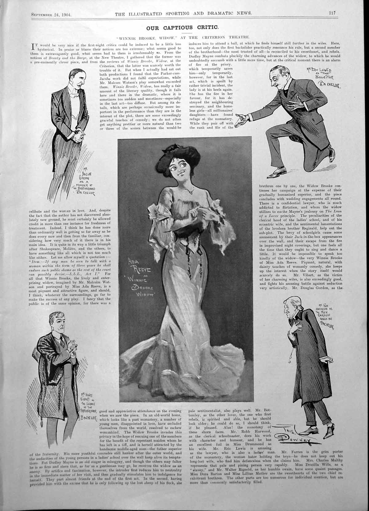 Antique Print Winnie Brooke Widow Ada Reeve Douglas Gordon Characters 1904 20th