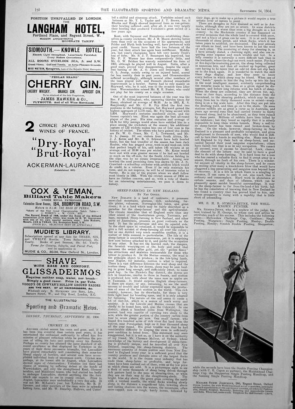 Original Old Antique Print Mr Bhb Symons-Jeune Multiple Punting Champion 1904