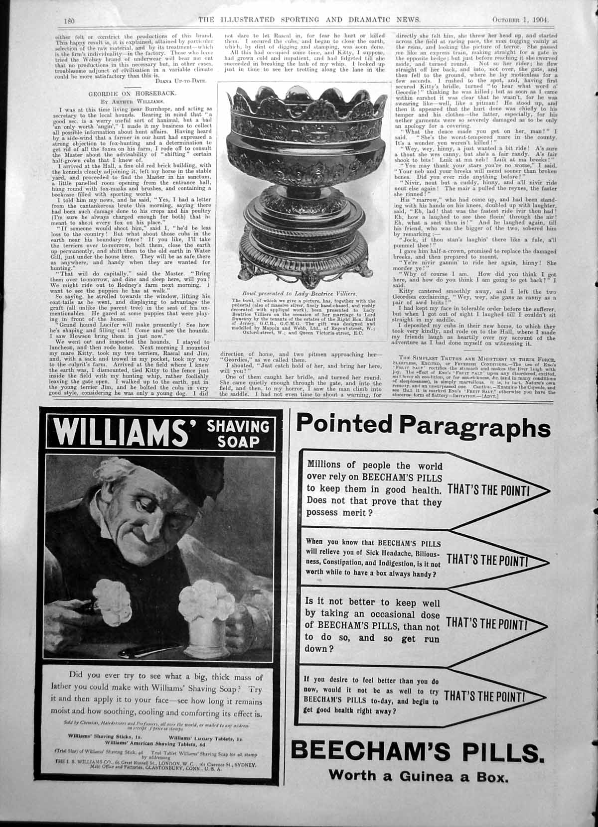 Old Antique Print Bowl Presented To Lady Beatrice Villiers Marriage 1904 20th