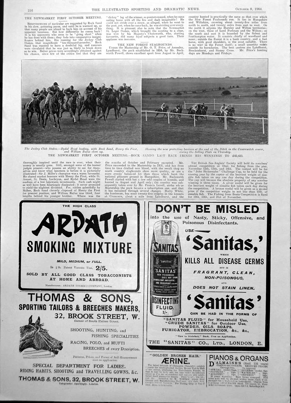 Old Print Newmarket First October Meeting Racing Protective Barriers 1904 20th