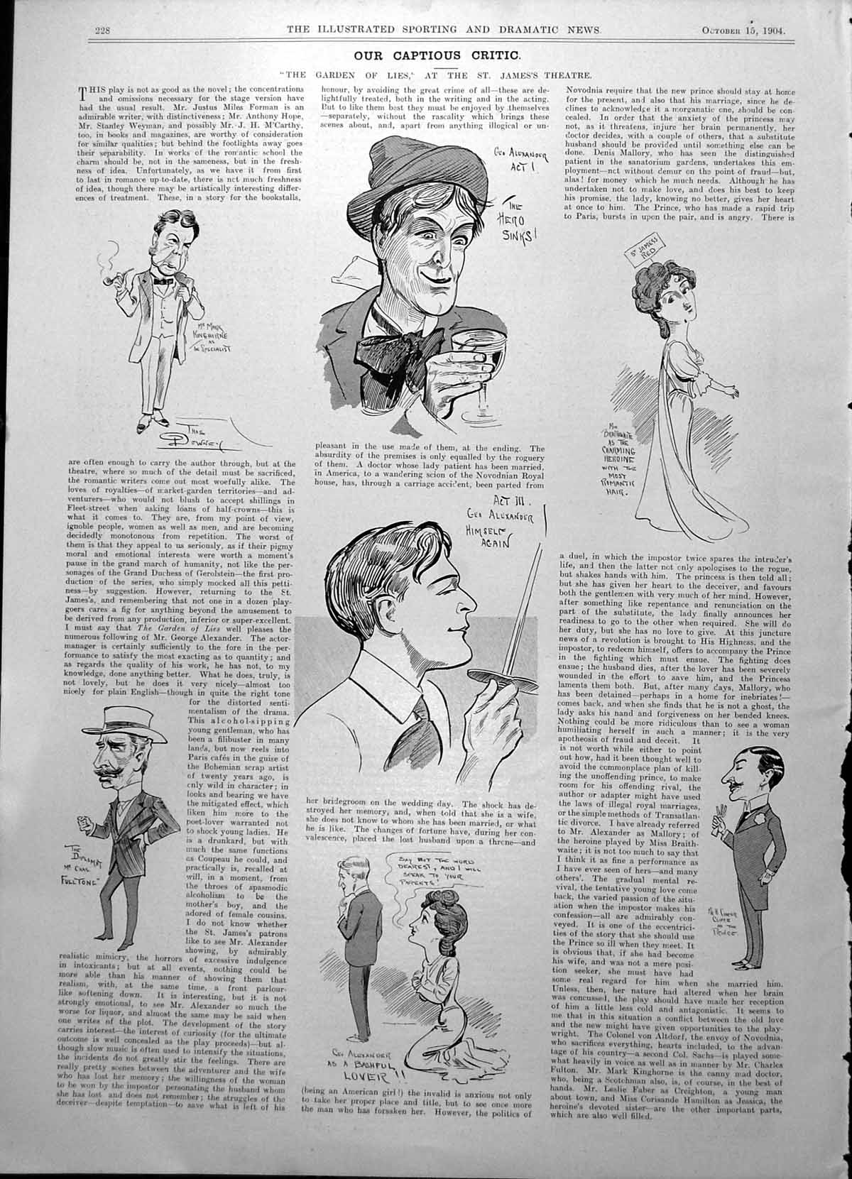 Antique Print Garden Lies St James Theatre Critics Review Caricatures 1904 20th