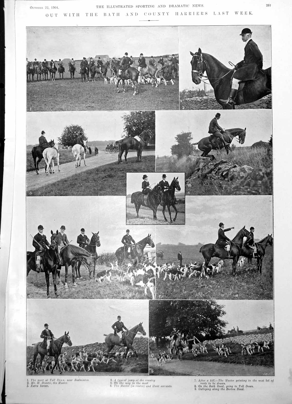 Antique Old Print Bath Country Harriers Horses Hounds Stalking Sketch 1904