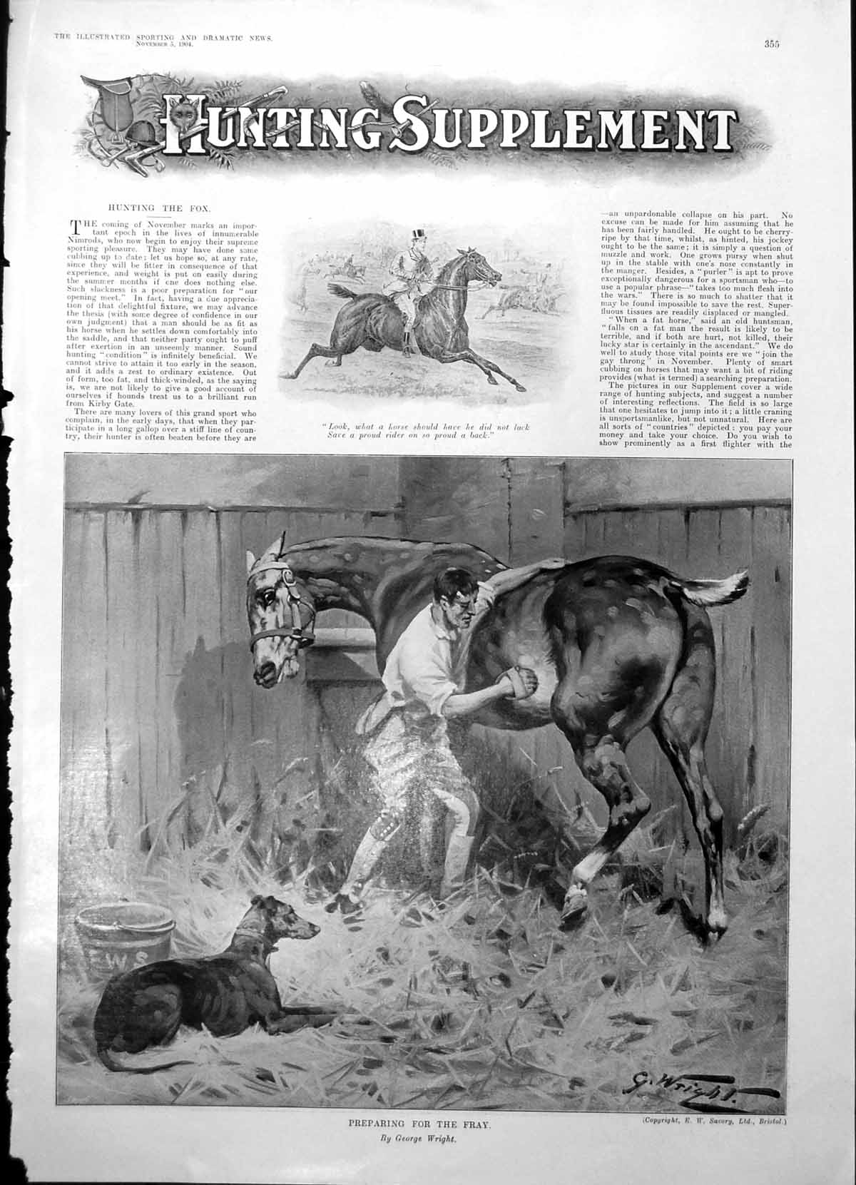 Antique Print Rubbing Down Horse Quorn Melbourne Hall Tedworth House 1904 20th