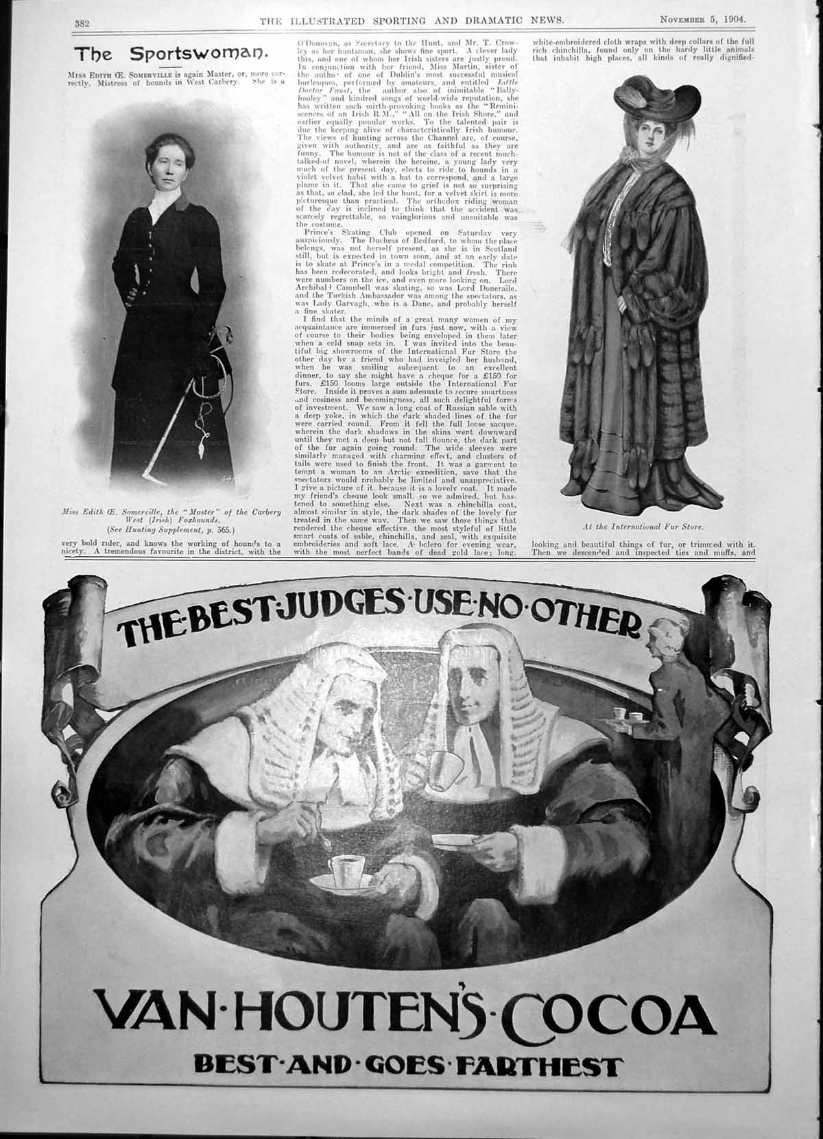 Original Old Antique Print Miss E Somerville Master Carbery West Foxhounds 1904