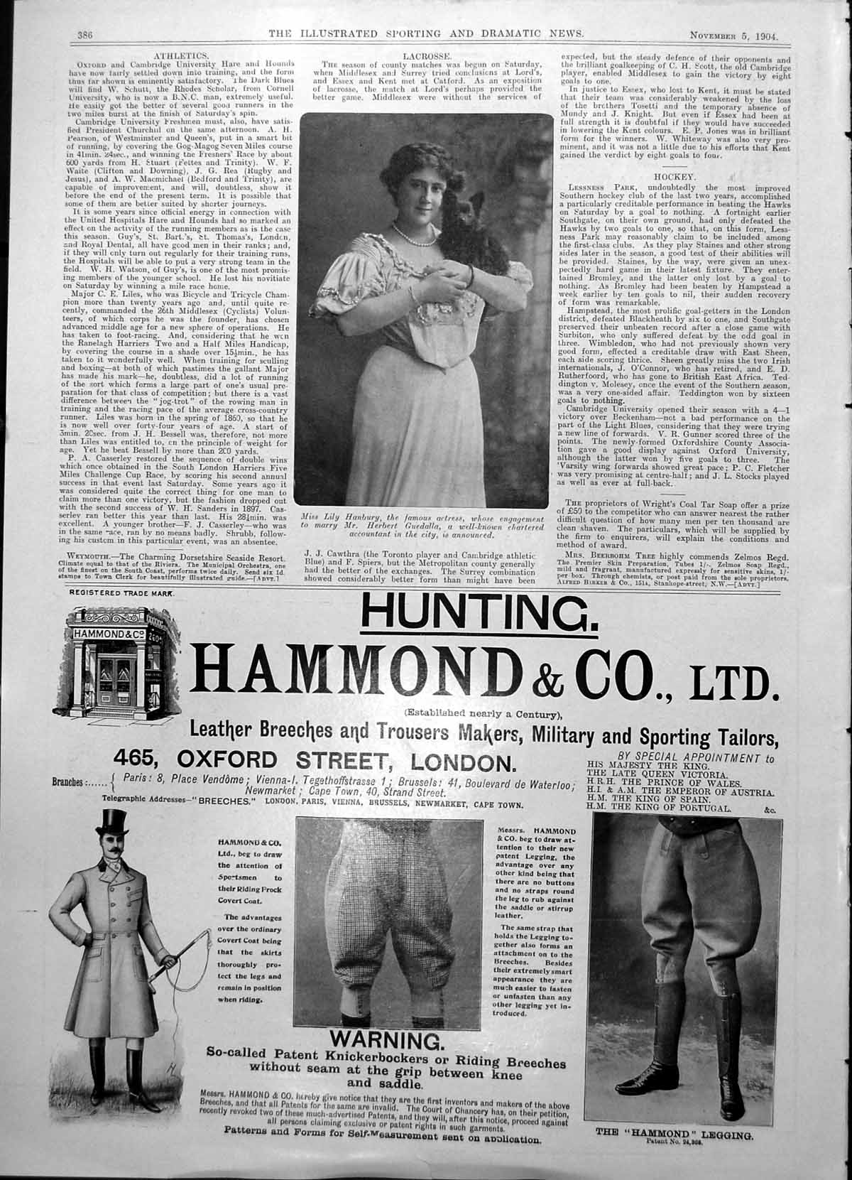 Antique Old Print Lily Hanbury Actress Dog Engagement Herbert Guedalla 1904