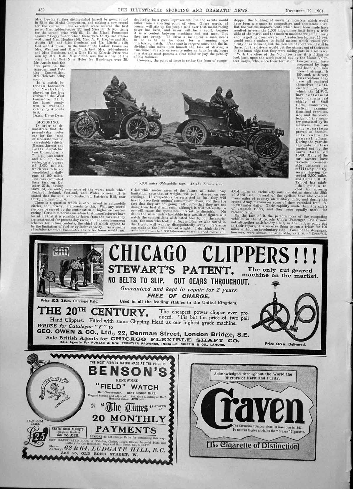 Antique Print A 3000 Mile smobile Tour At Land'S End Cars Automobiles 1904