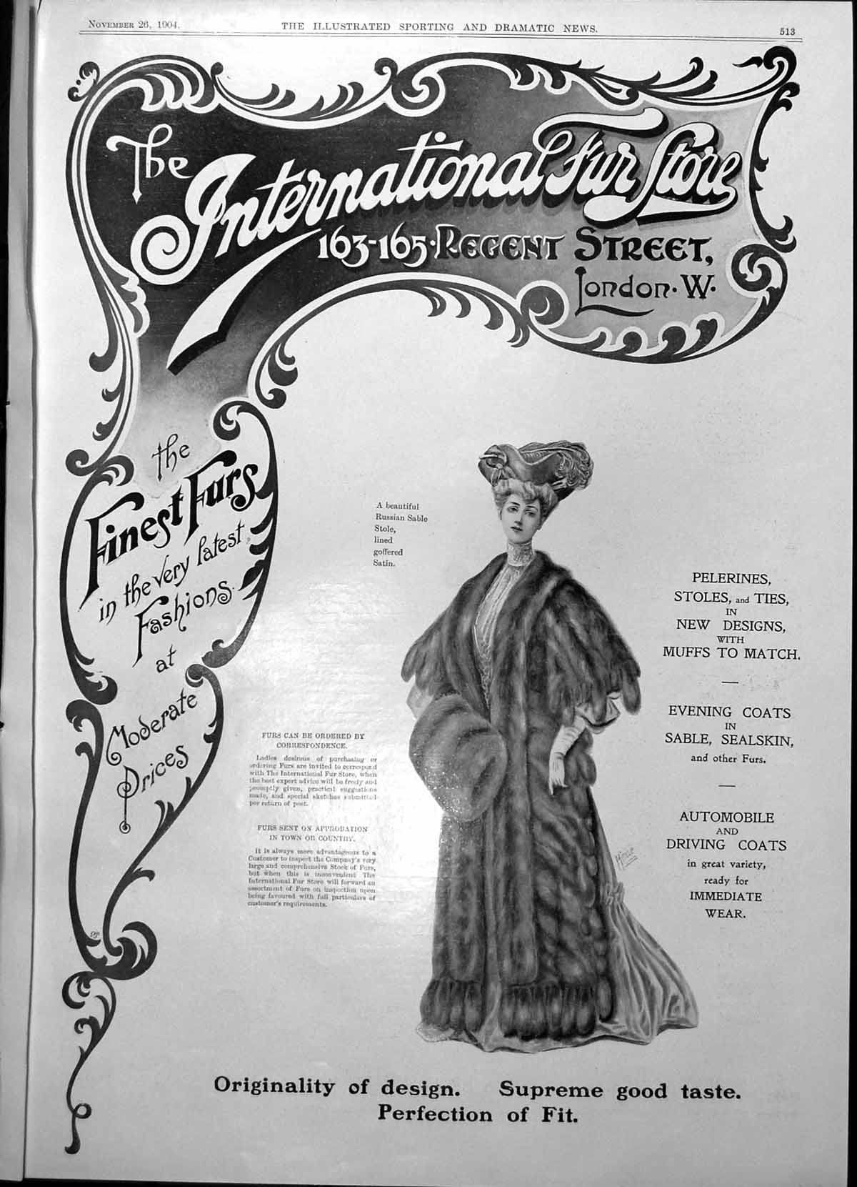 Old International Fur Store Advert Lady Coat Miss D Spear Golf 1904 20th