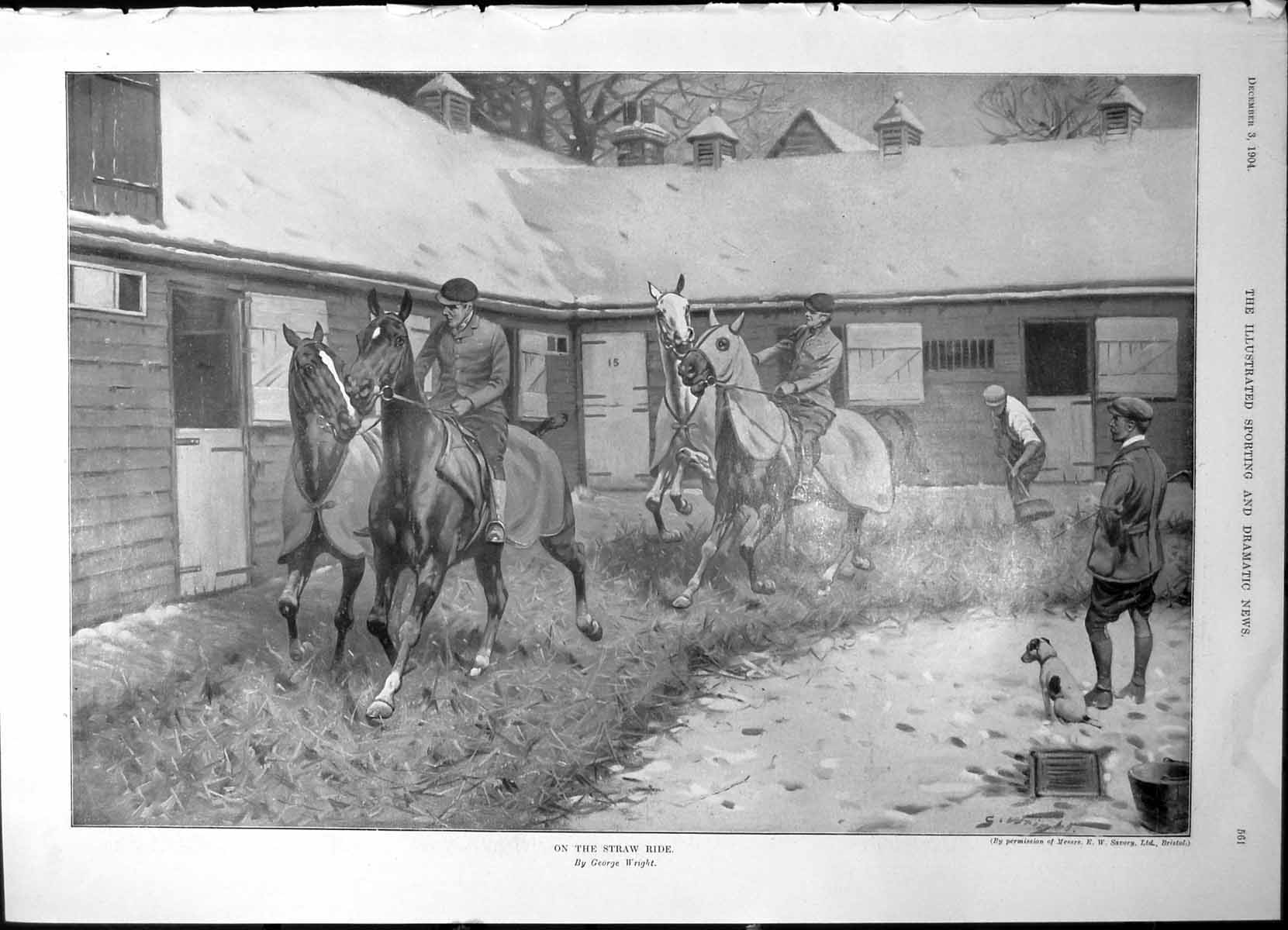 Antique Old Print Straw Ride G Wright Horses Hunting Centre Northampton 1904
