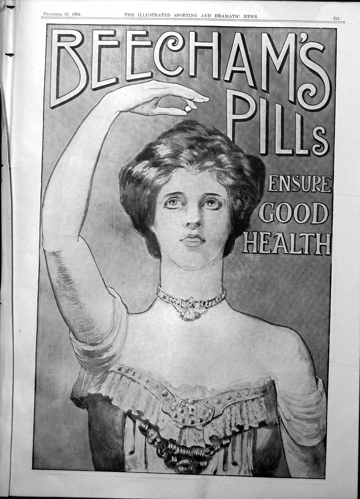 Antique Old Print Beecham'S Pills Ensure Good Health Advertisement Lady 1904