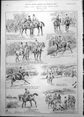 Antique Old Print Hunting Meet Fox Hounds Story Horses Hunters Gentlemen 1904