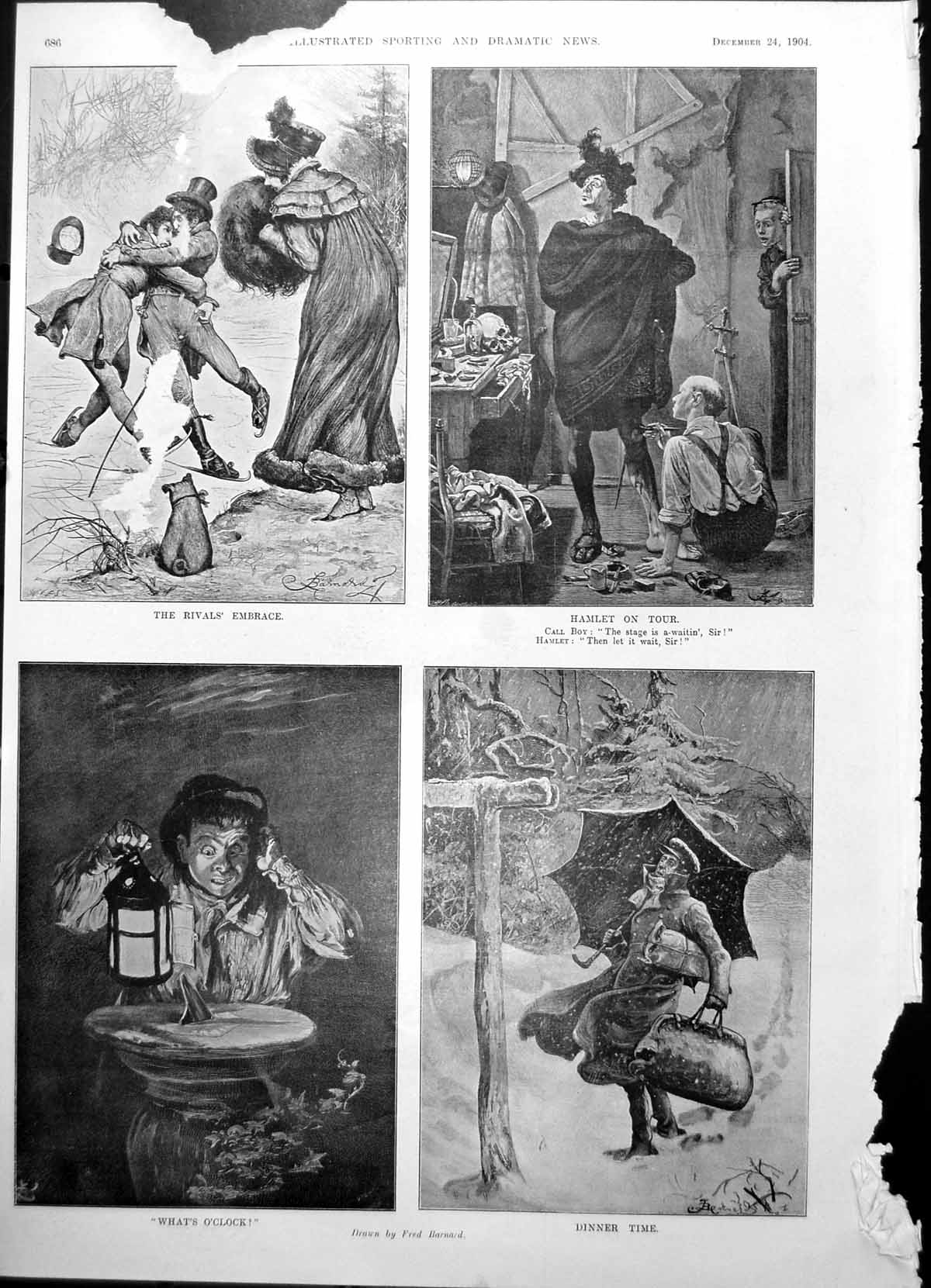 Old Print Damaged Hamlet On Tour What O'Clock Dinner Time F Barnard 1904 20th