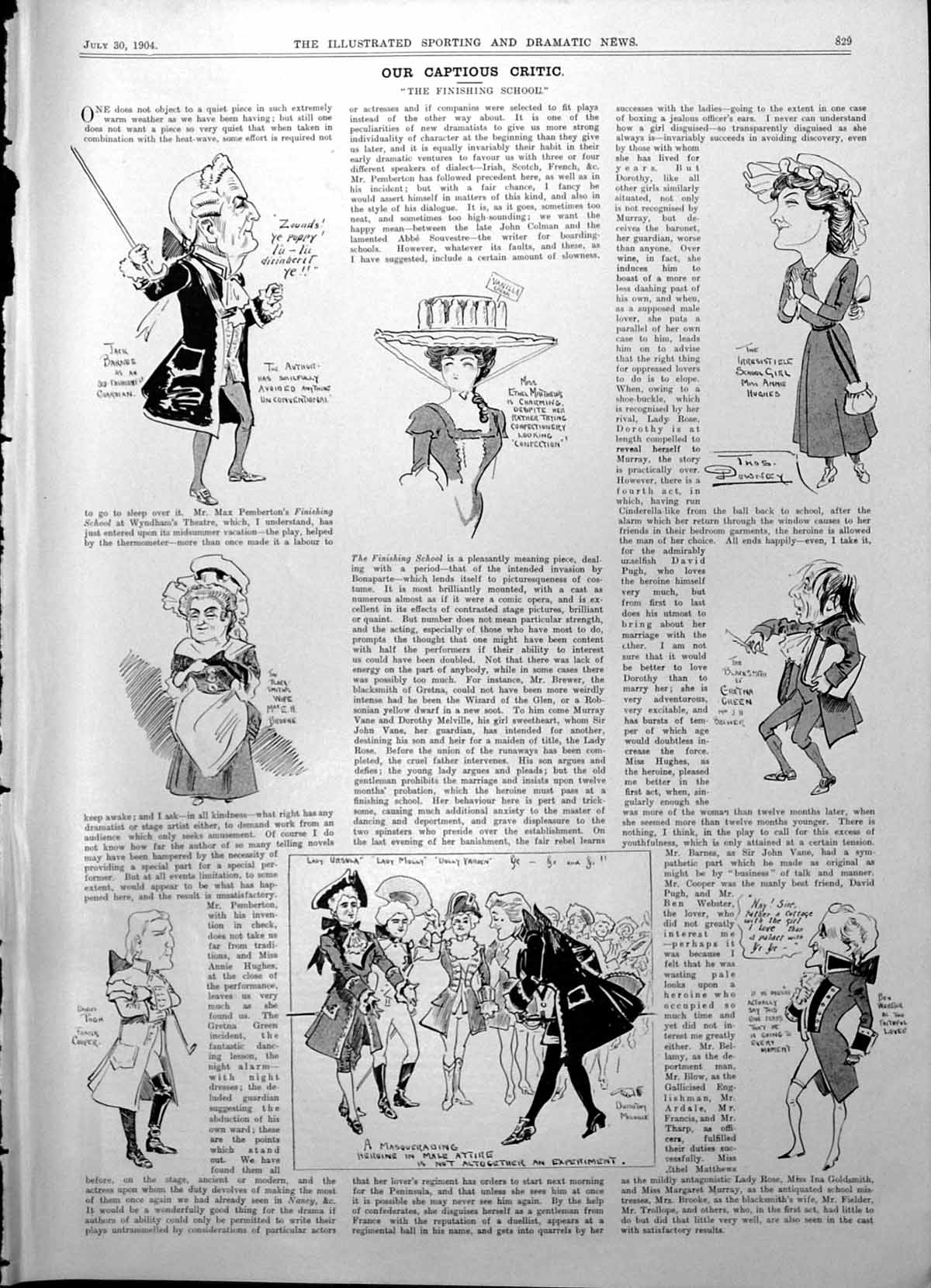 Antique Print Captious Critic Caricatures Actors The Finishing School 1904 20th