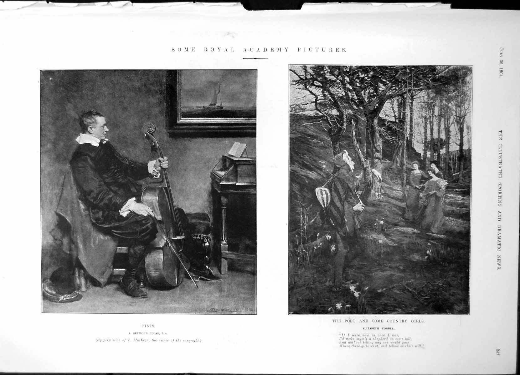 Old Print Finis Poet Country Girls Ra Pictures Price Song Proposal 1904 20th