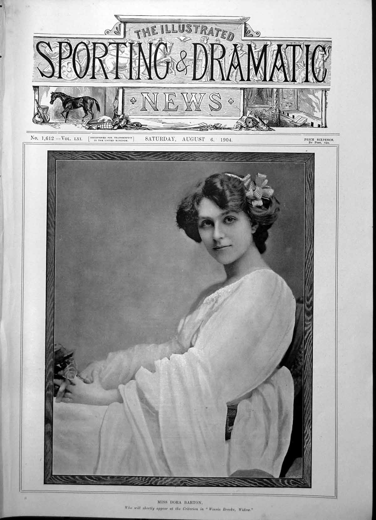 Old Print Frontispiece Miss Dora Barton To Be In Winnie Brooke Widow 1904 20th