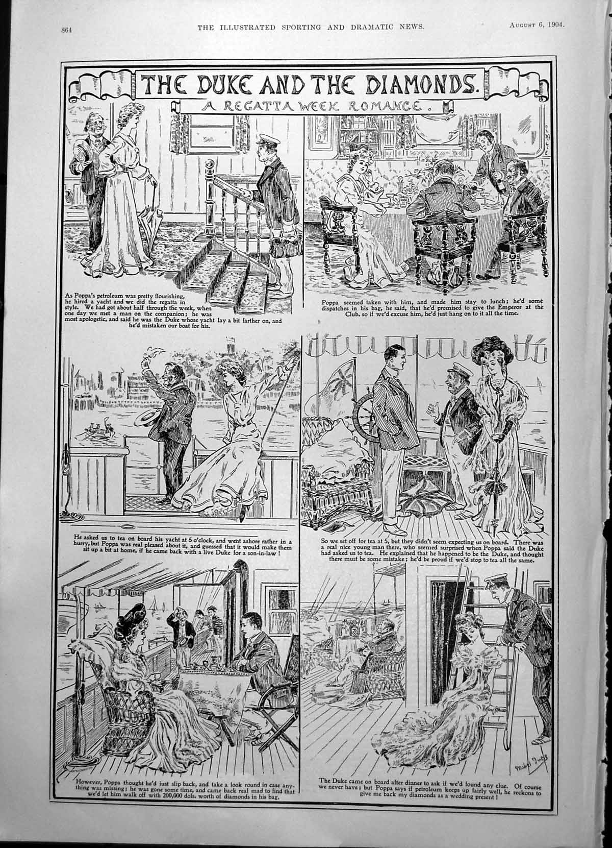 Antique Old Print Duke Diamonds A Regatta Week Romance Lady Father Rogue 1904