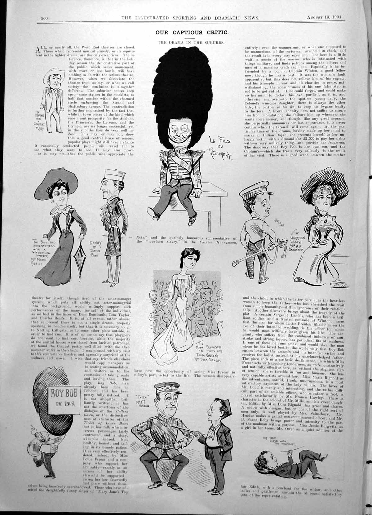 Old Antique Print Drama In The Suburbs Caricatures Actors Actresses 1904 20th