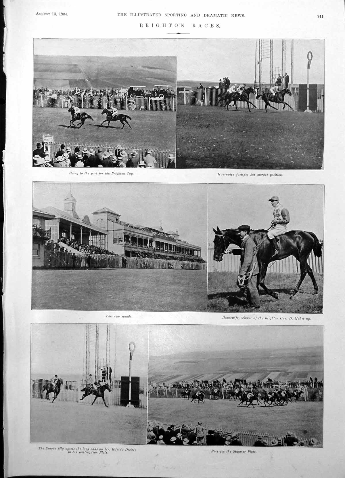 Old Antique Print Brighton Races Horses Ida Molesworth Hack Husband 1904 20th