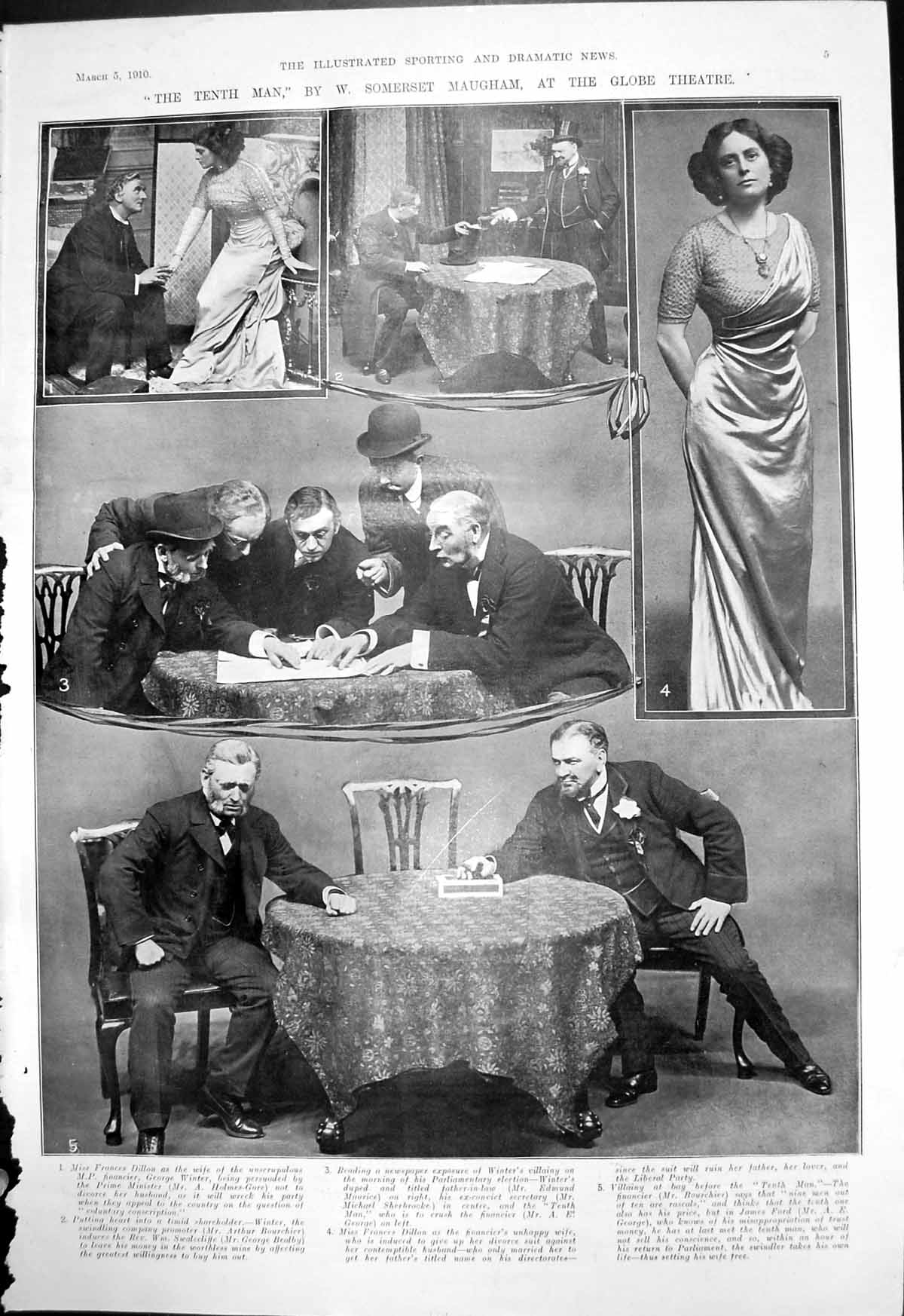 Old Print Tenth Man W Somerset Maugham Globe Theatre Arthur Bourchier1910 20th