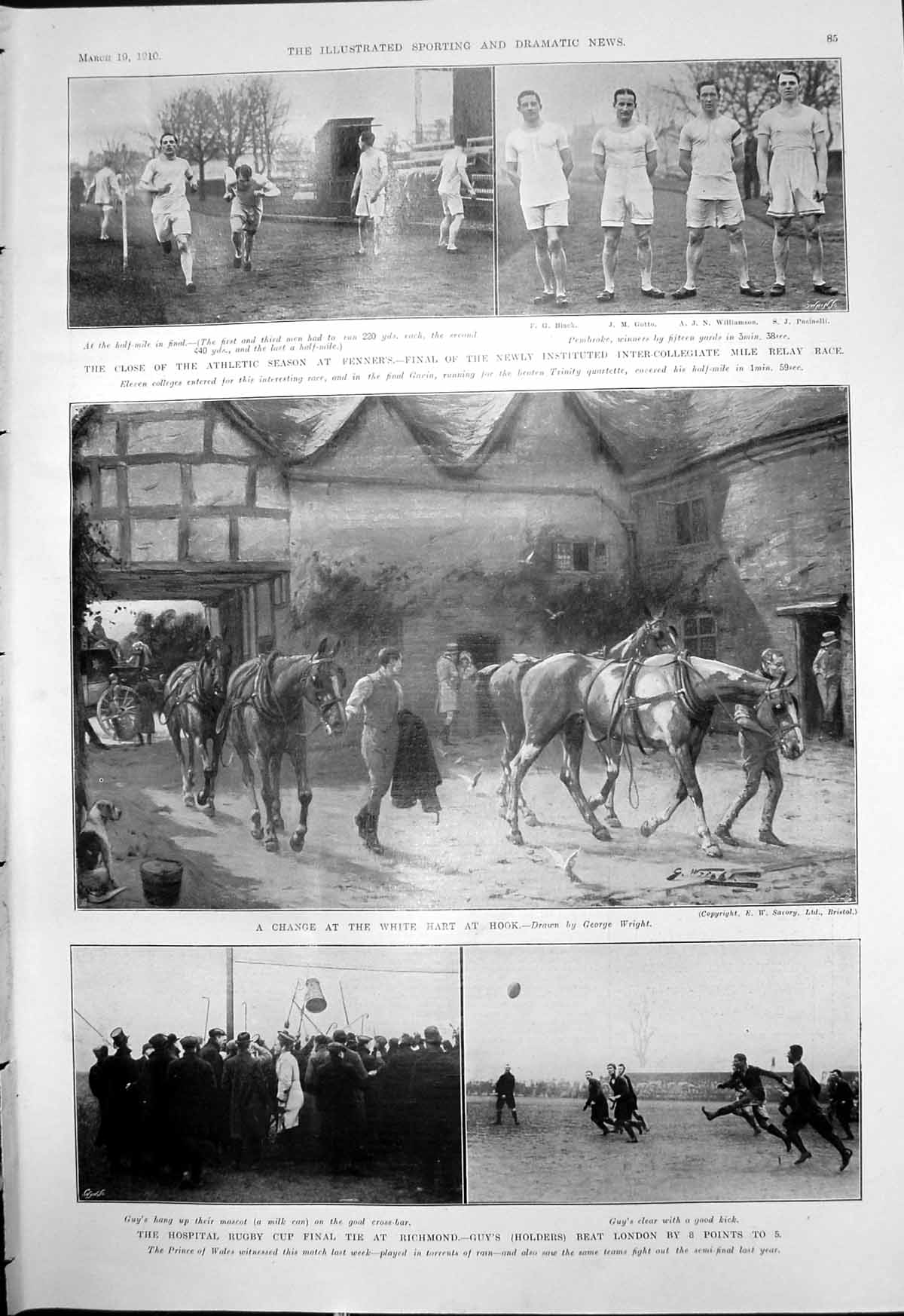 Old Print Close Athletics Fenners Hospital Rugby Cup Final Richmond 1910 20th