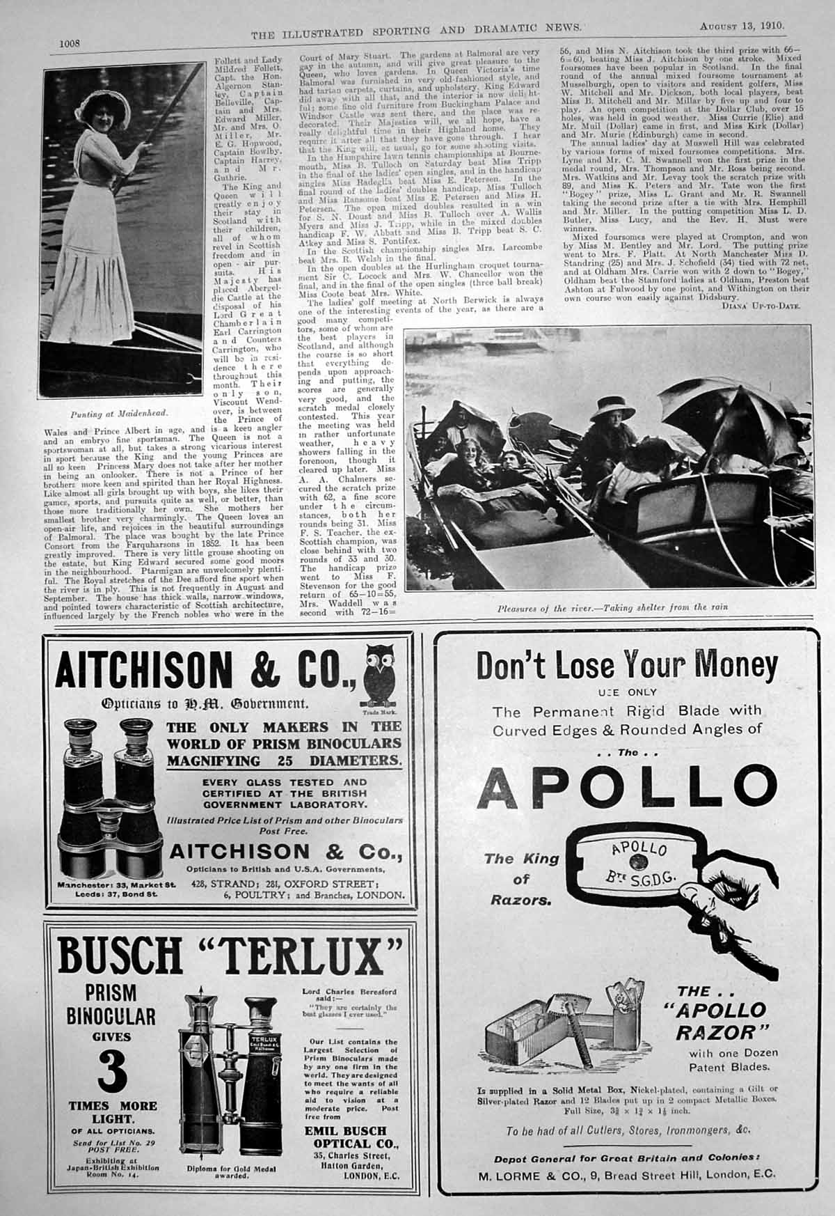 Old Punting Maidenhead Pleasures River Shelter Rain Apollo Razor 1910 20th