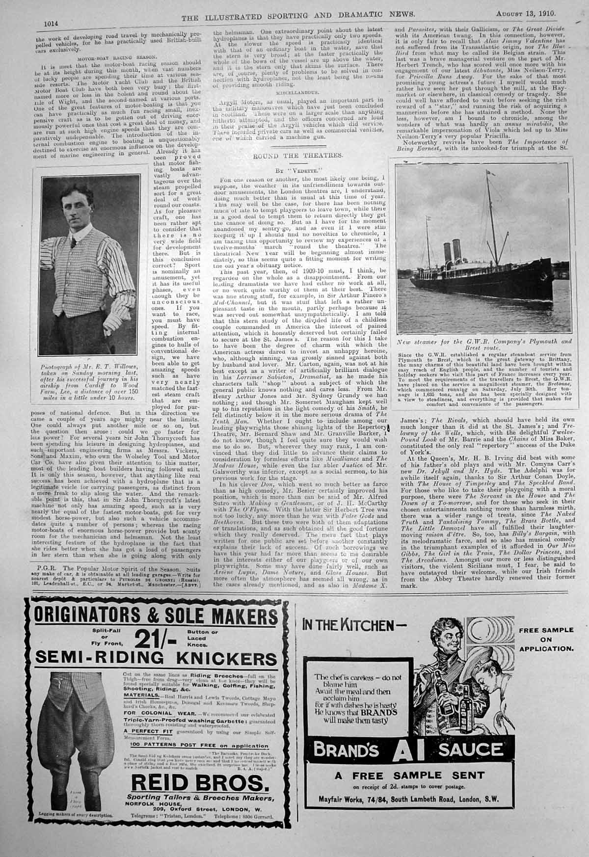 Old E Willows Journey Airship New Steamer G W R Co Plymouth Brest 191 20th