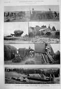 Old Print Harvesting Cutting Corn Sheaves Thrashing Machine Granary 1910 20th