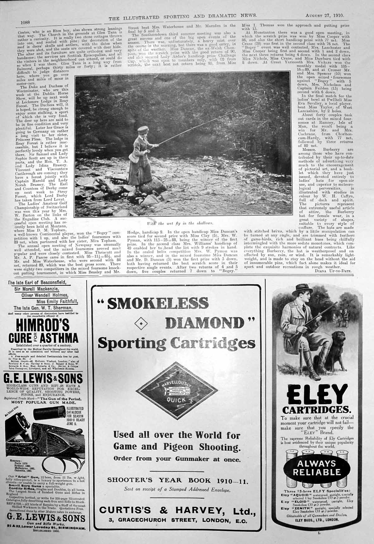 Old Lady Fishing Rod River Eley Cartridges Himrods Cure Asthma 1910 20th