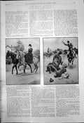 Antique Old Print Hunt Button J De Havilland Lady Gent Horses Fall Hound 1910