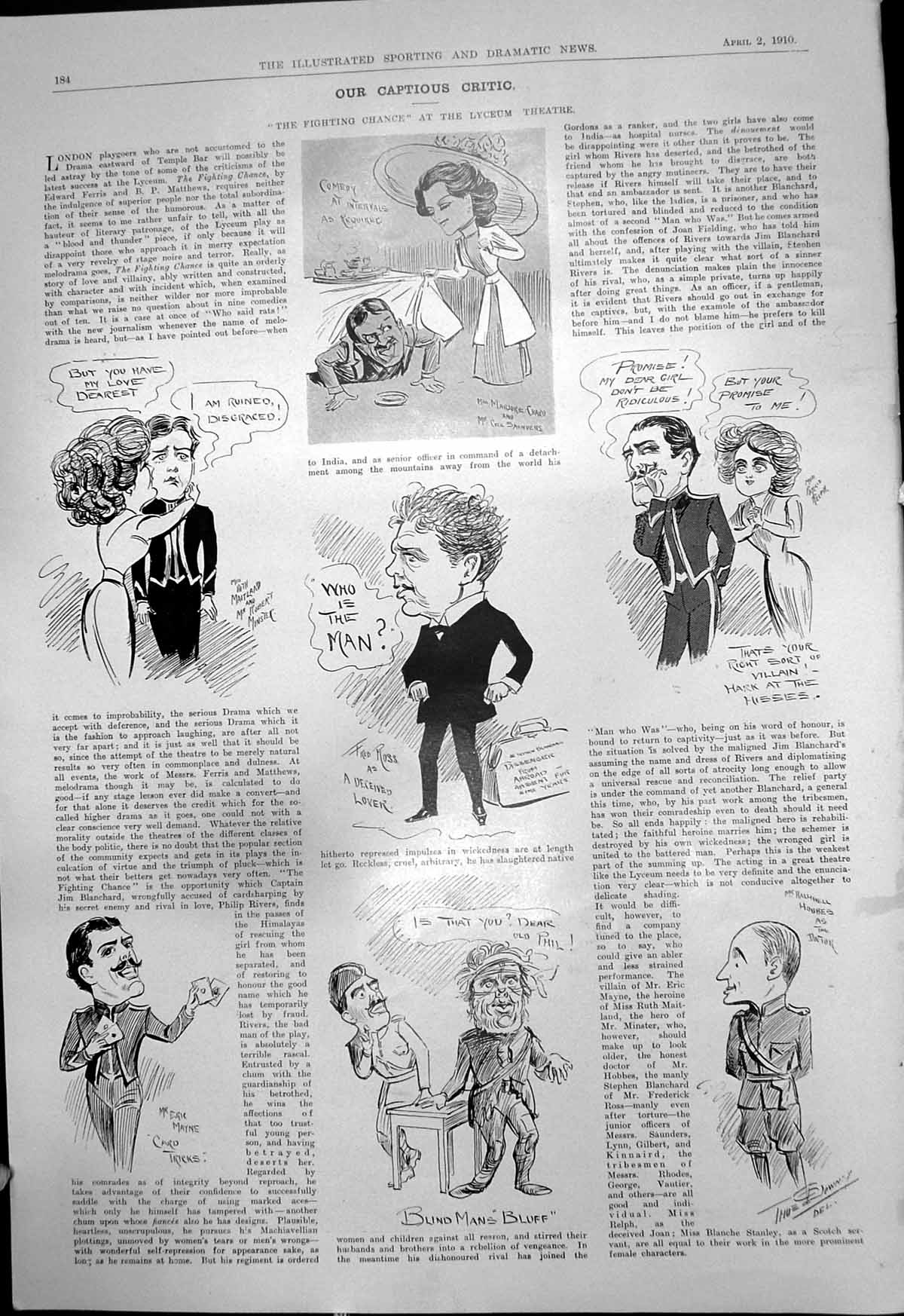 Old Print Captious Critic Fighting Chance Hallwell Hobbes Fred Ross 1910 20th
