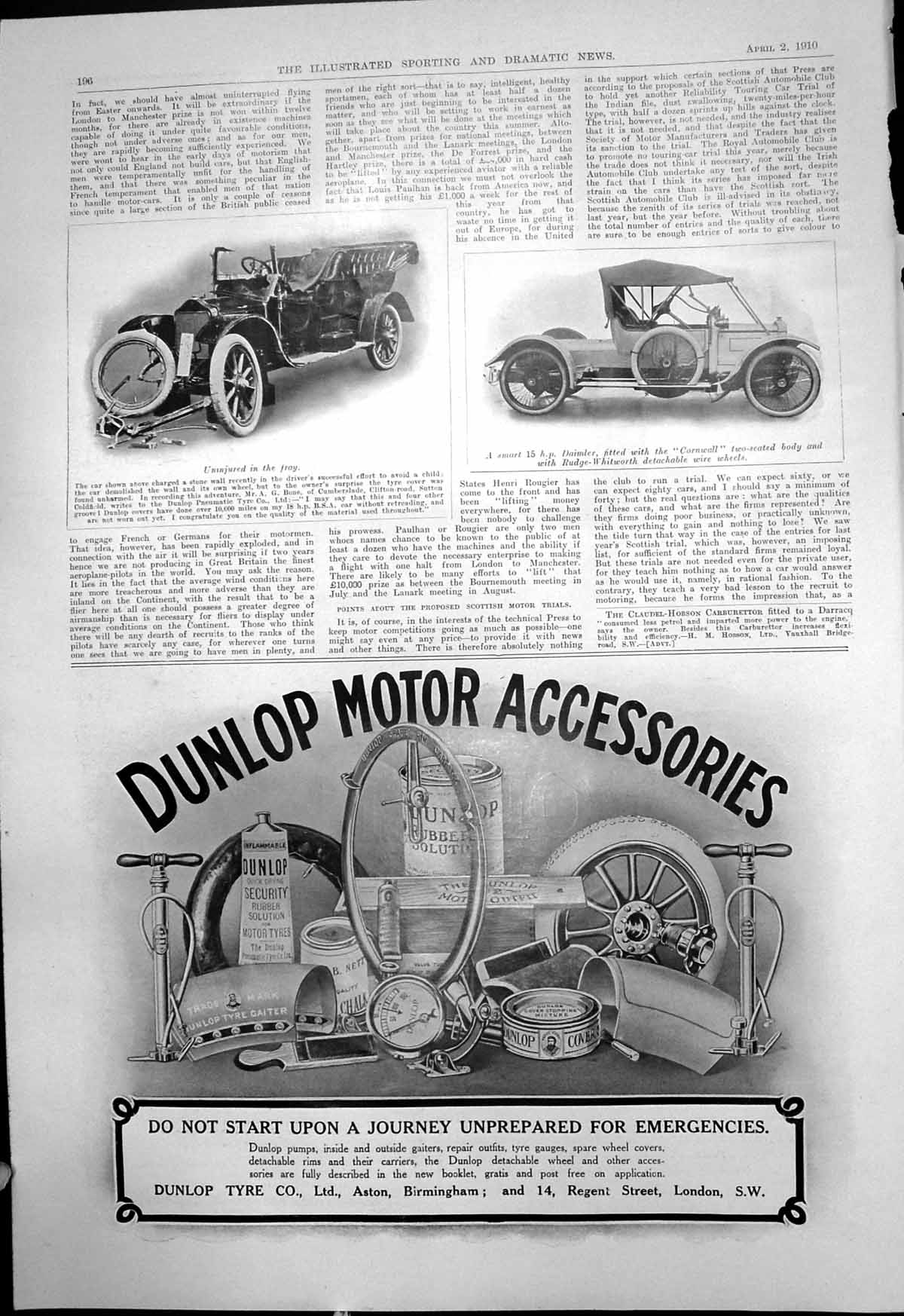 Old Daimler Cornwall Body Rudge Whitworth Wheels Car Dunlop Tyres1910 20th