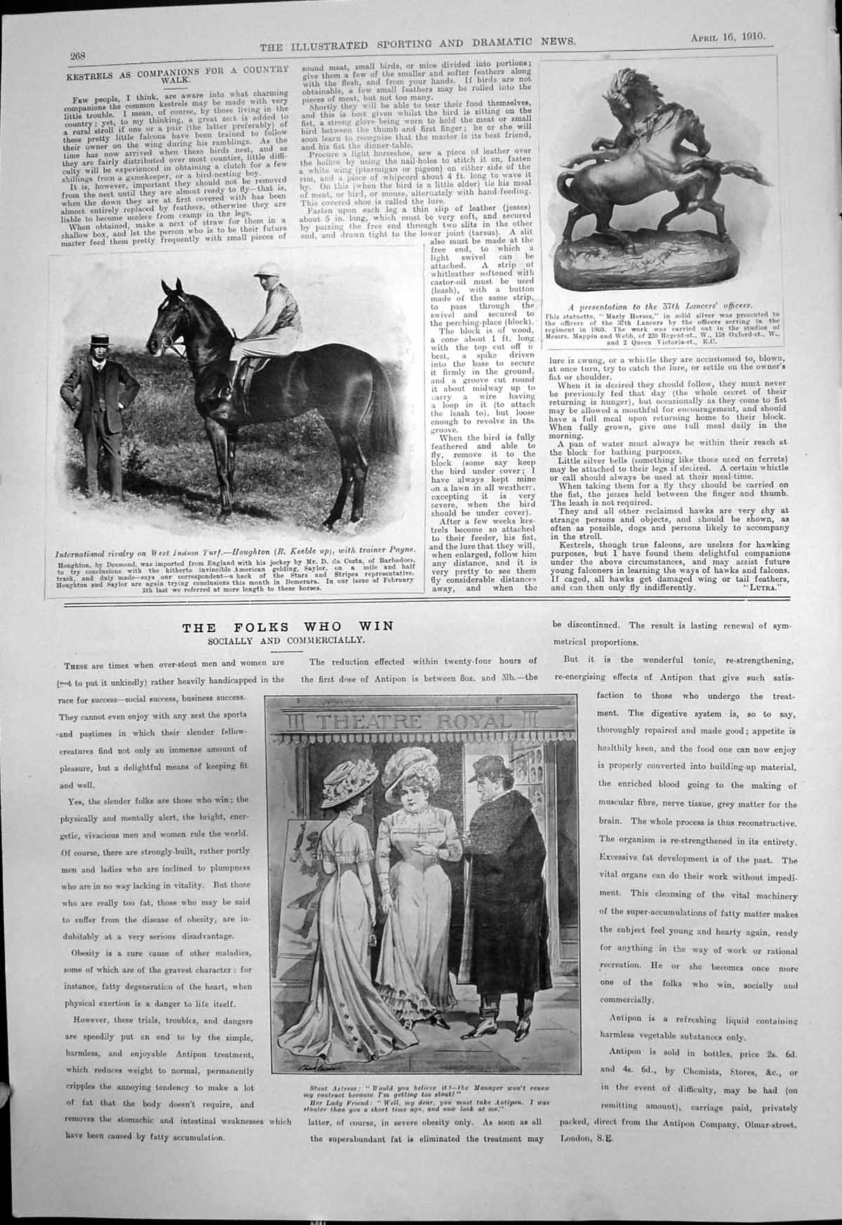 Antique Old Print Houghton Desmond Trainer Payne Statuette 37Th Lancers 1910