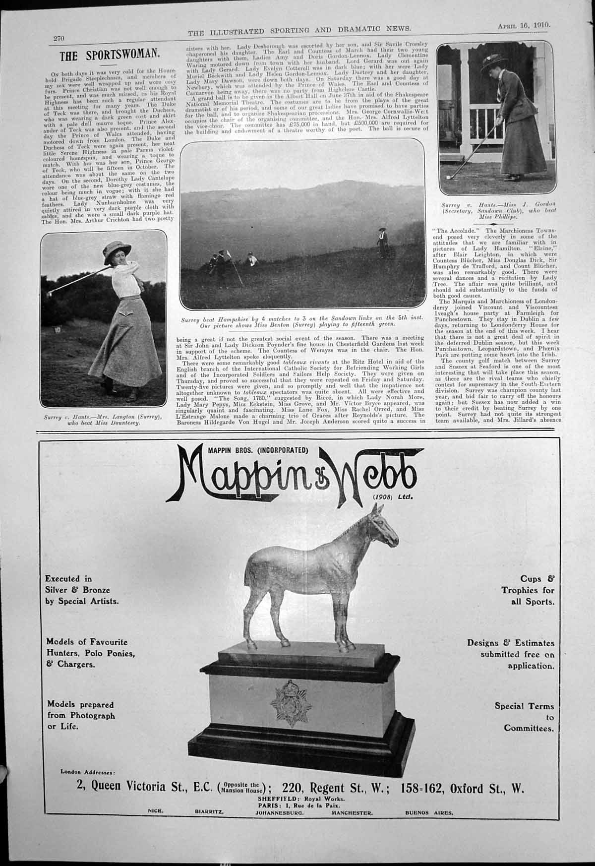 Old Golf Surrey Beat Hampshire Sandown Mrs Langton Miss J Gordon 1910 20th
