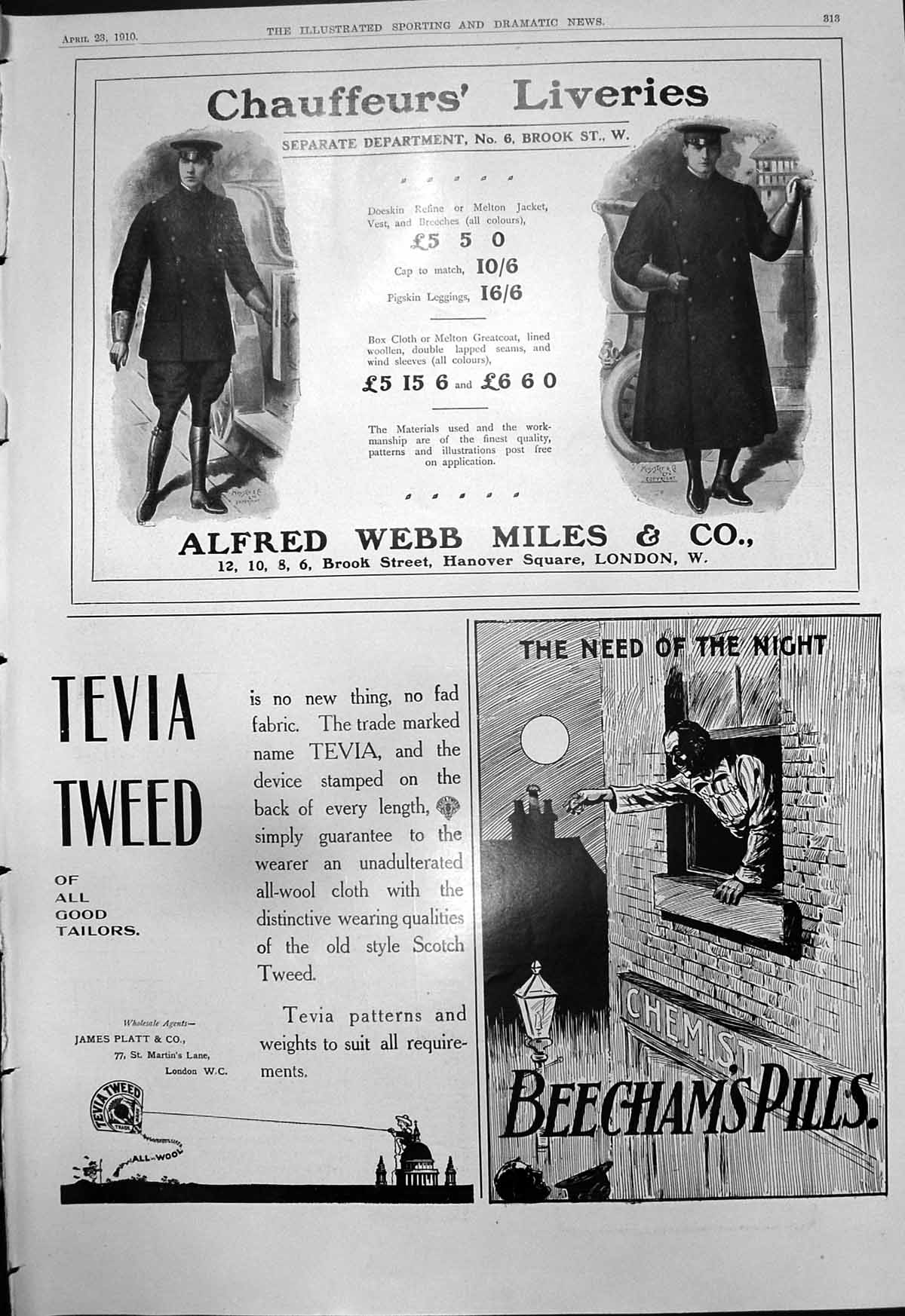 Antique Print Chauffeurs Liveries Alfred Webb Miles Co Beechams Pills 1910 20th