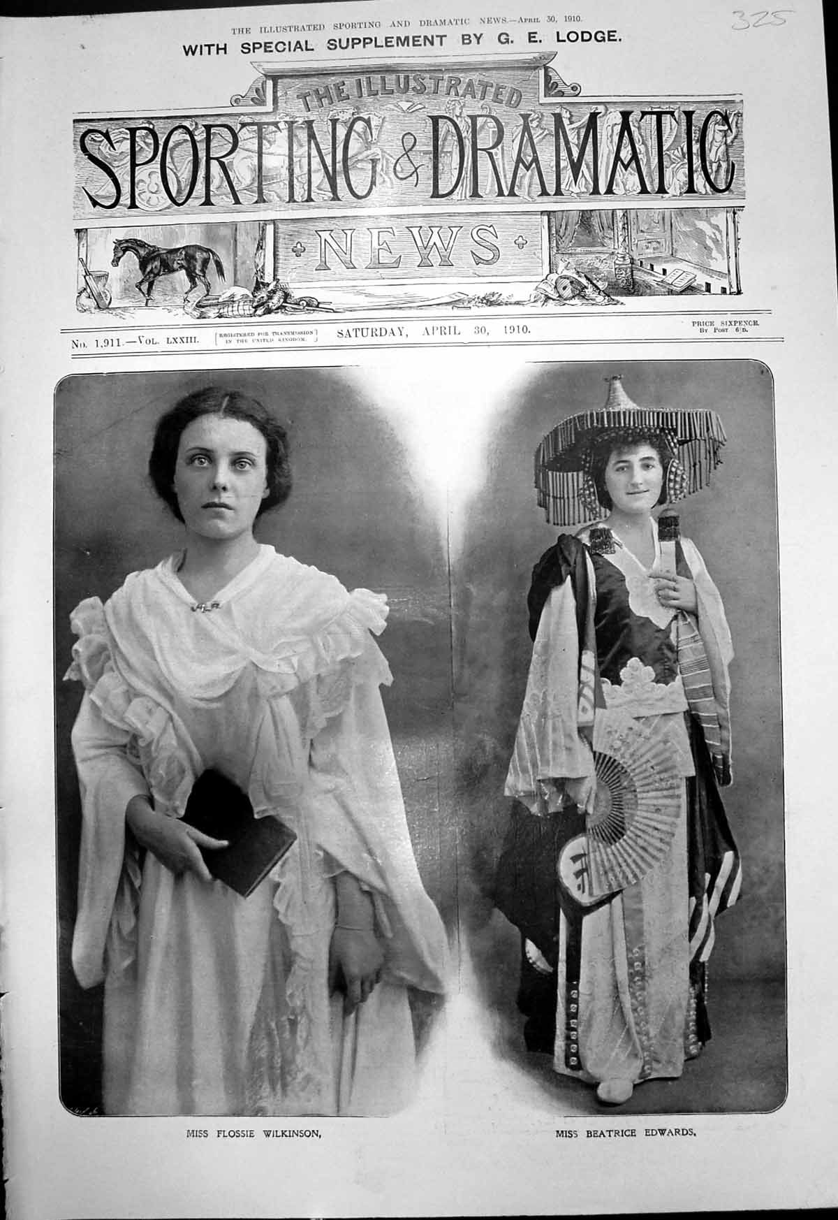 Original Old Antique Print Miss Flossie Wilkinson Miss Beatrice Edwards 1910